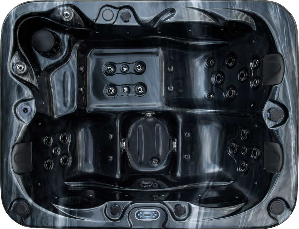 Image d'un jacuzzi en noir vu du dessus.