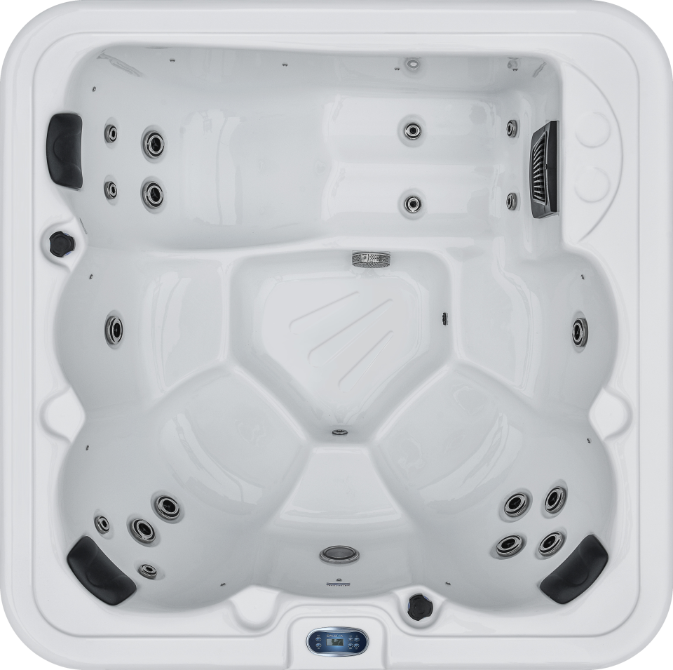 Image d'un jacuzzi en blanc vu du dessus.