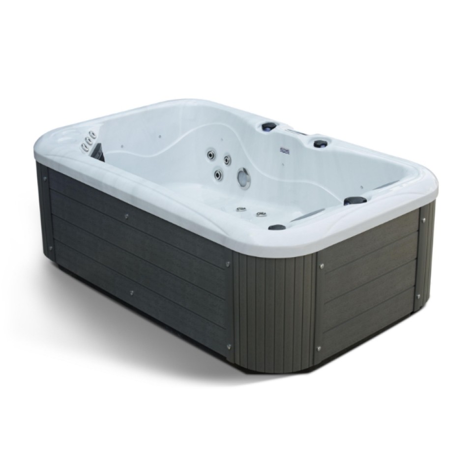 Image d'un jacuzzi en bois avec l'intérieur en blanc.