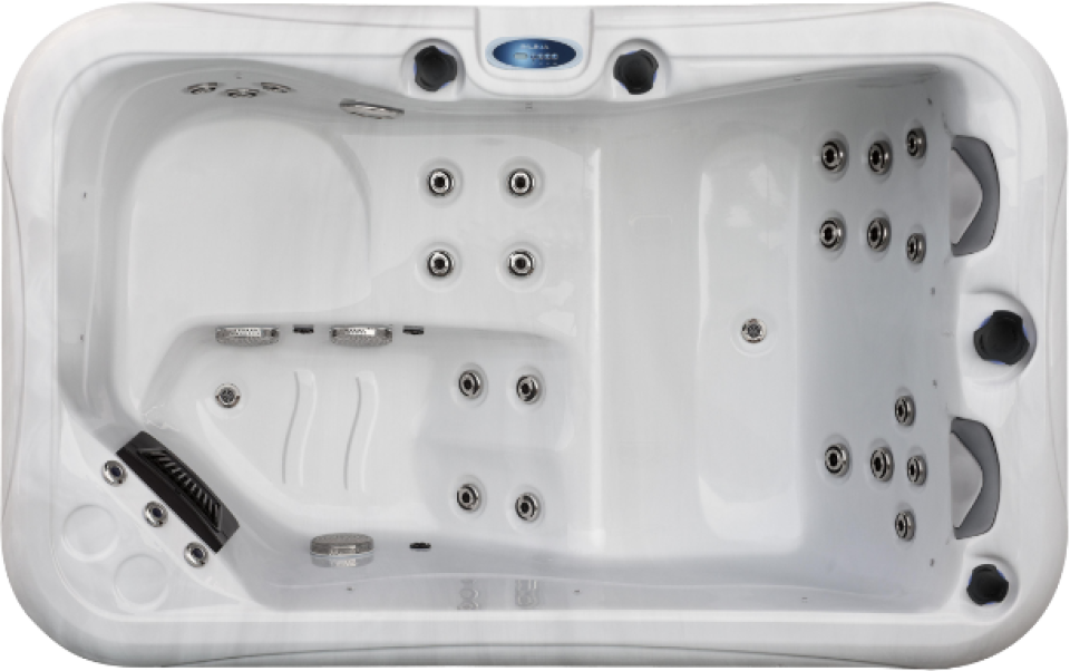 Image d'un jacuzzi en blanc vu du dessus.