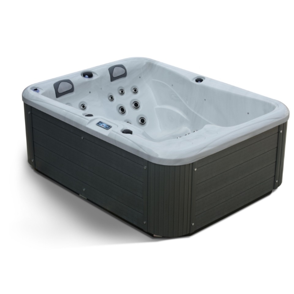 Image d'un jacuzzi en bois avec l'intérieur en blanc.