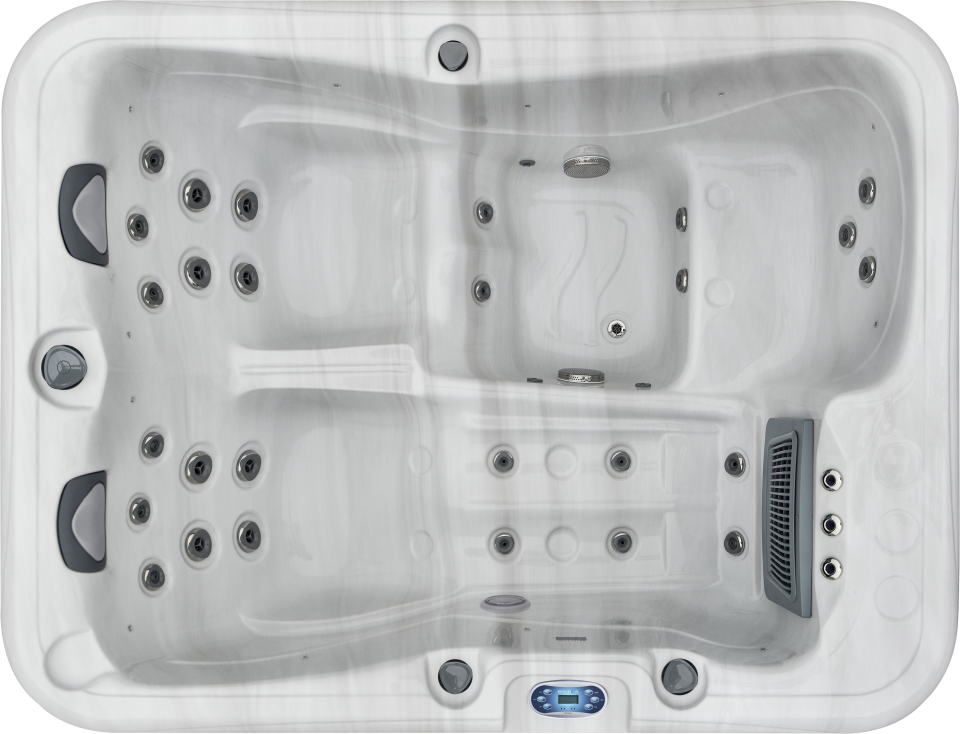 Image d'un jacuzzi en blanc vu du dessus.