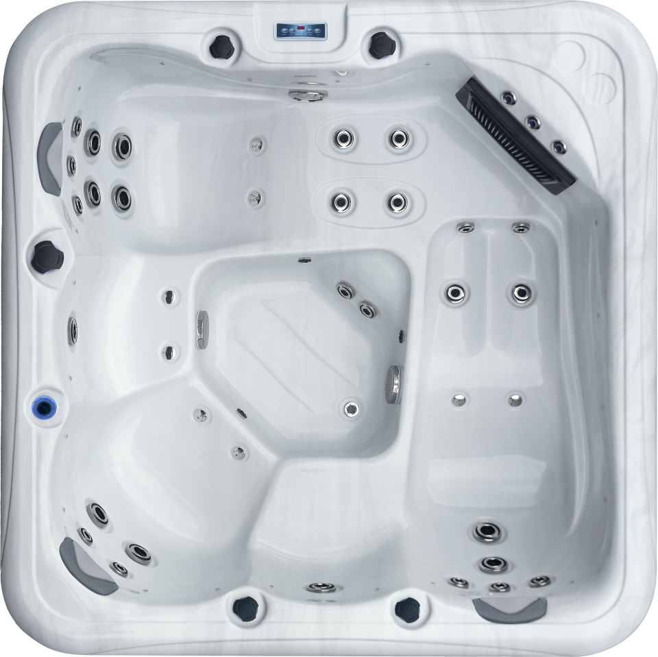 Image d'un jacuzzi en blanc vu du dessus.